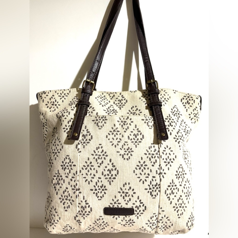 Lucky brand Brown and Cream Patterned canvas Tote Bag